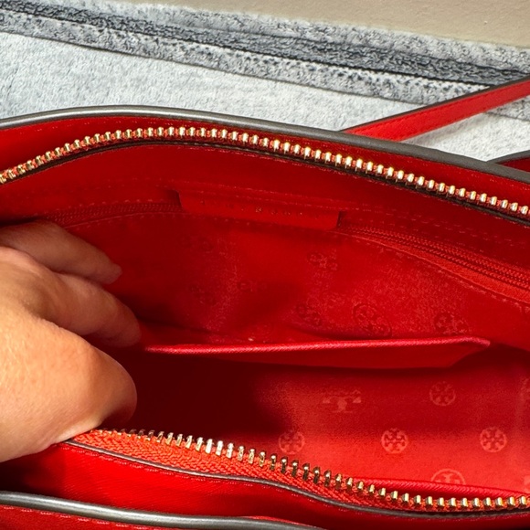 Tory Burch Emerson Small Top Zip Tote Handbag in Brilliant Red Saffiano Leather - Picture 10 of 14